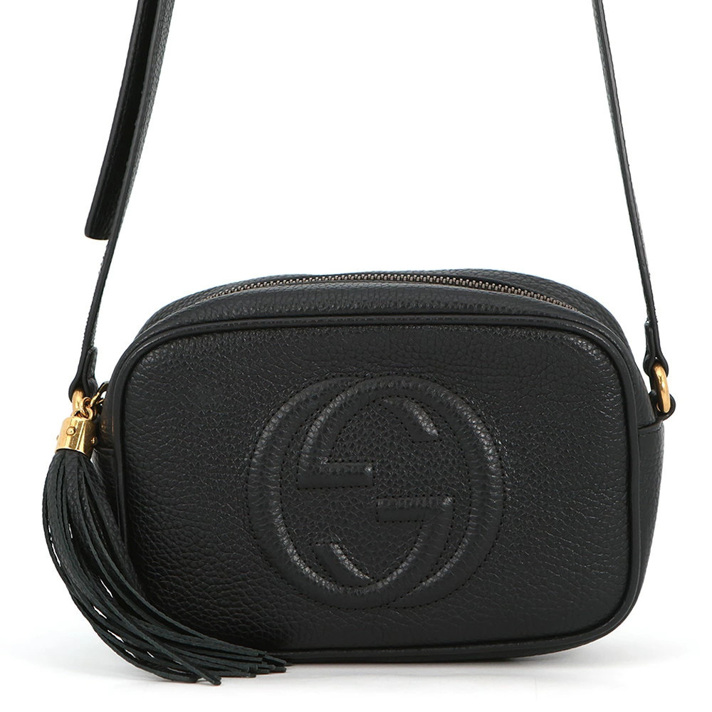 Gucci Interlocking GG Soho Disco Bag Leather Shoulder Black Tassel